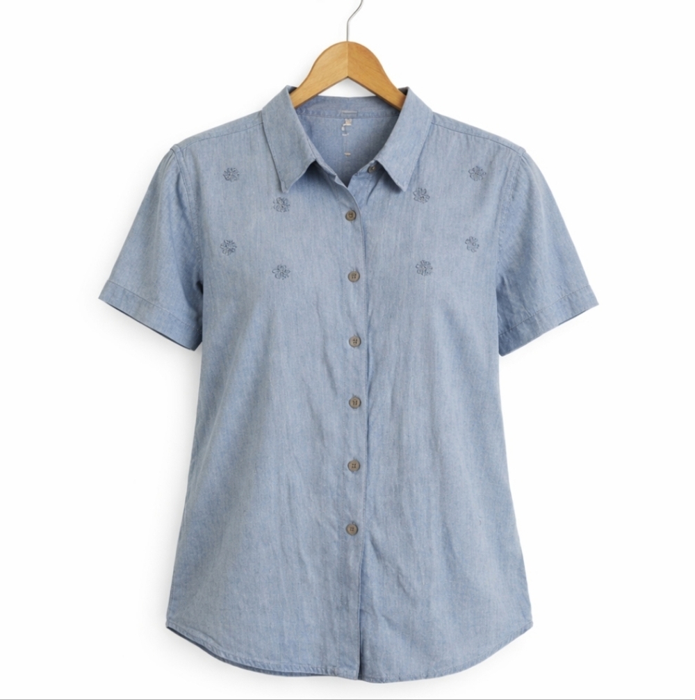 Victoria Jones Blue Embroidered Floral Blouse Plus Sz 1X
